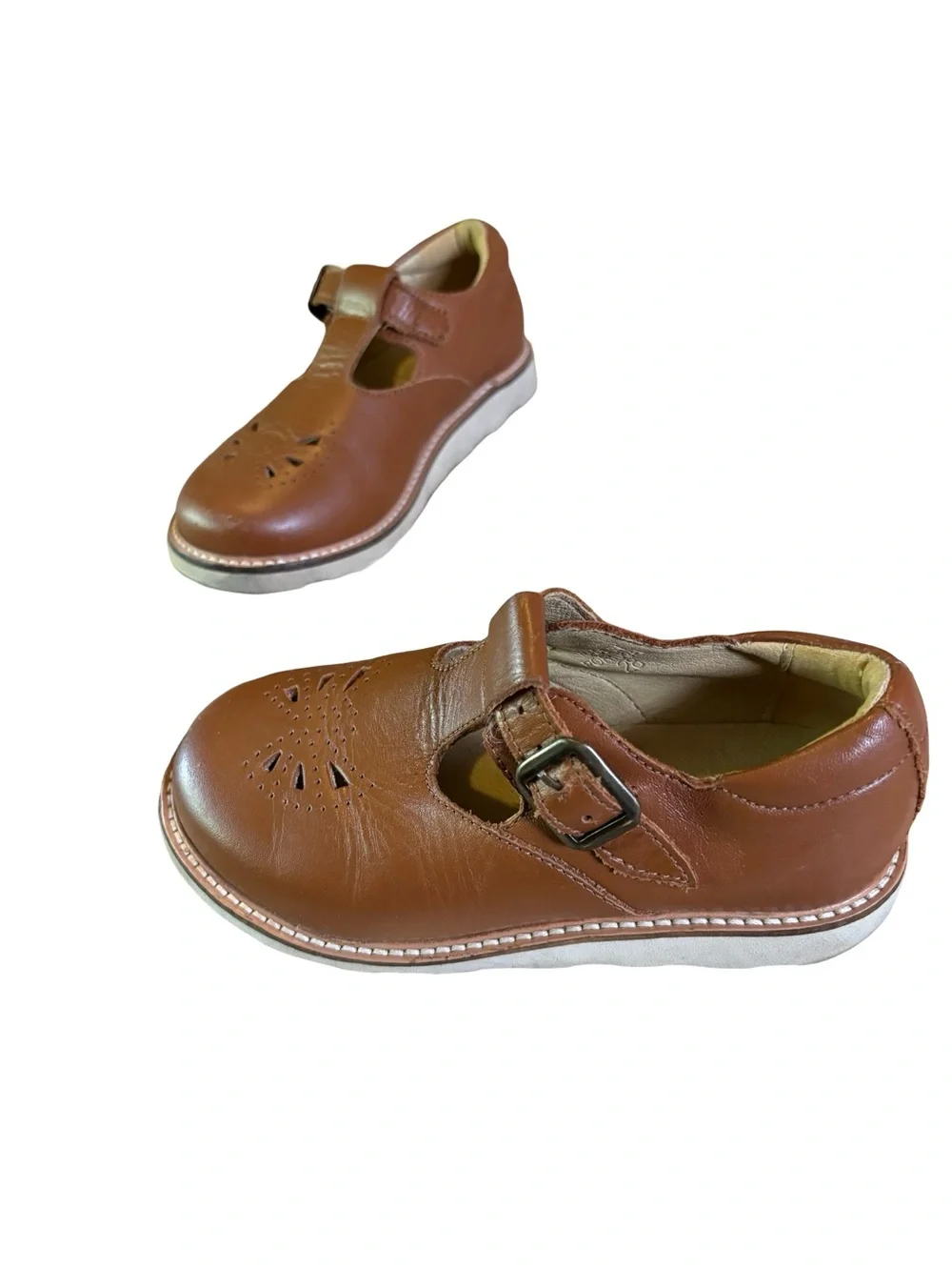 Girls' cognac brown Leather Mary Jane Dress Shoes with Buckle size 11